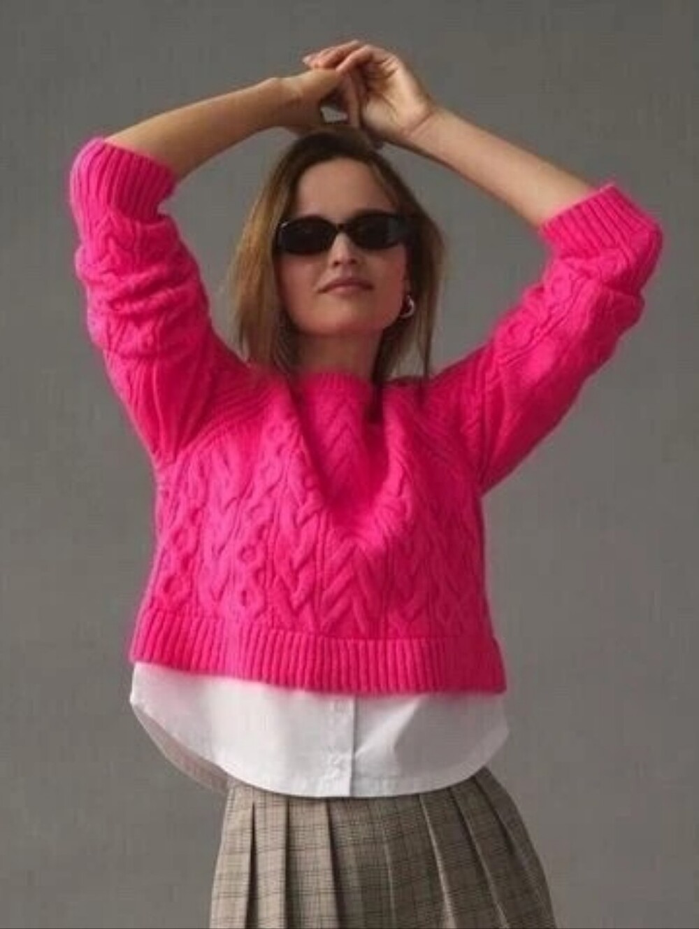 Maeve Anthropologie Pink Cable Knit Layered Twofer Pullover Sweater Size Small